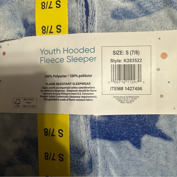 SAINT EVE YOUTH HOODED FLEECE SLEEPER/SIZE: 7/8 BLUE SHARK - Picture 10 of 13